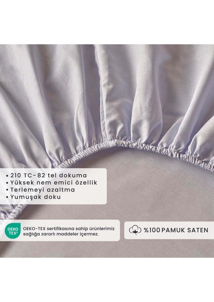 %100 Pamuk Saten Basic Lastikli Ç. Tek Kişilik Açık Mavi (100x200x35)