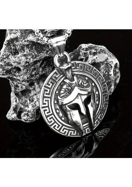 Paslanmaz Çelik Kolye Spartan Mask Kolye / Sparta Savaşçı Kolye / 70 cm Zincirli