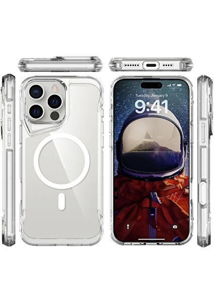 iPhone 16 Pro Max Uyumlu Şeffaf Kılıf Magsafe Silikon Kapak Yükseltilmiş Kenarlar Max Koruma