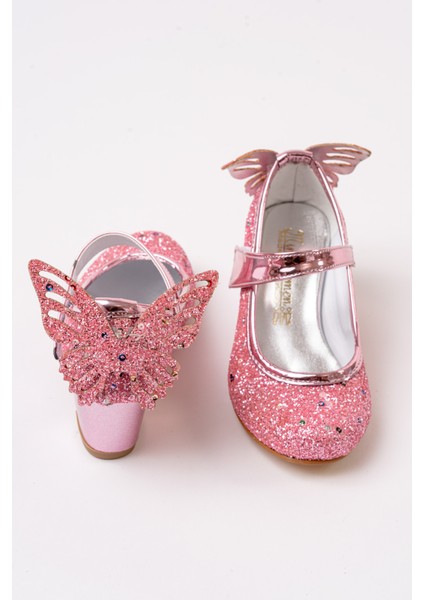 Kız Çocuk Gökkuşağı Kelebekli Topuklu Abiye Ayakkabı fırsatları