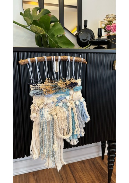 Okyanus Yünlü Makrome Ipli Tasarım Bohem Duvar Dekorasyonu