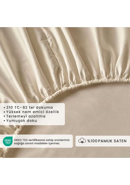 %100 Pamuk Saten Çift Kişilik Lastikli Çarşaf Krem (160x200 cm)