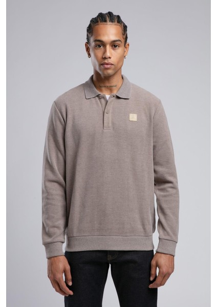 Erkek Newblend Polo Yaka Sweatshirt 241043 K. Bej