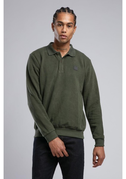 Erkek Newblend Polo Yaka Sweatshirt 241043 Haki