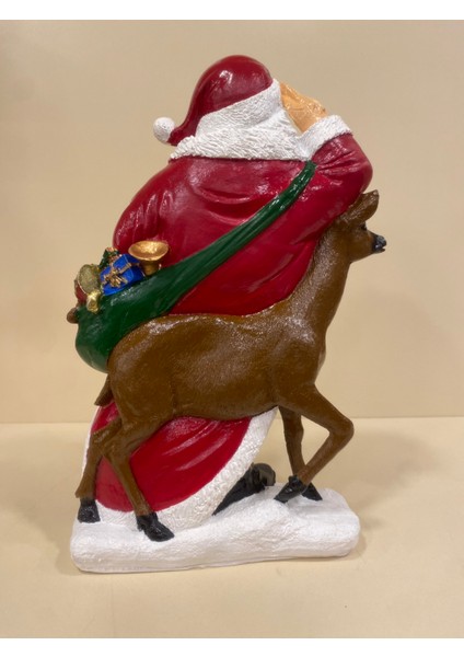 Yılbaşı Geyikli ve Heybeli Noel Baba El Boyama 32X20 cm