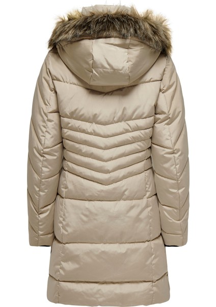 Kadın Onlnora Kapüşonu Kürklü Rüzgar Geçirmez Uzun Şişme Kaban 15321994 Bej fiyatları