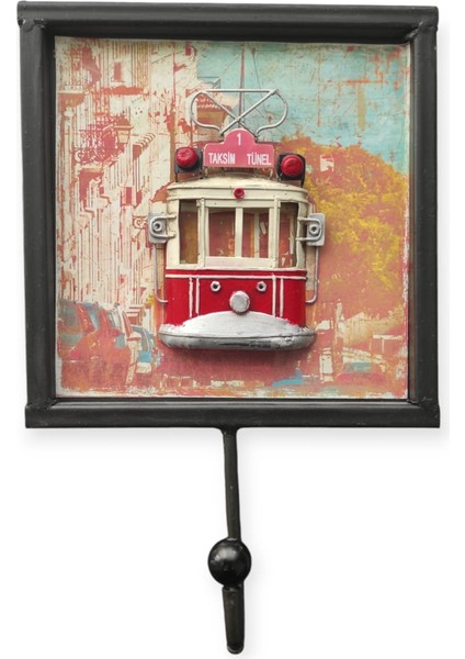 Vintage Taksim Tünel Tramvay Dekoratif Retro Metal El Yapımı Eskitme Askı 25 cm x 17 cm