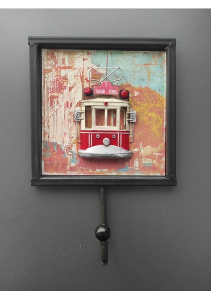 Vintage Taksim Tünel Tramvay Dekoratif Retro Metal El Yapımı Eskitme Askı 25 cm x 17 cm
