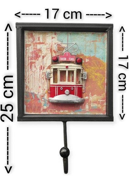 Vintage Taksim Tünel Tramvay Dekoratif Retro Metal El Yapımı Eskitme Askı 25 cm x 17 cm