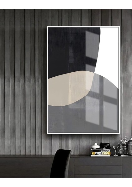 siyah-Gri Soyut Model 2 |çerçeveli Temperli Cam Tablo Tekli Dikey