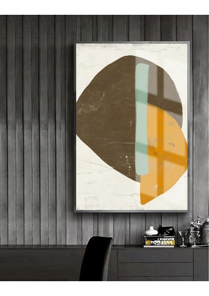 yeşil-Sarı-Beyaz Soyut Model 2 |çerçeveli Temperli Cam Tablo Tekli Dikey