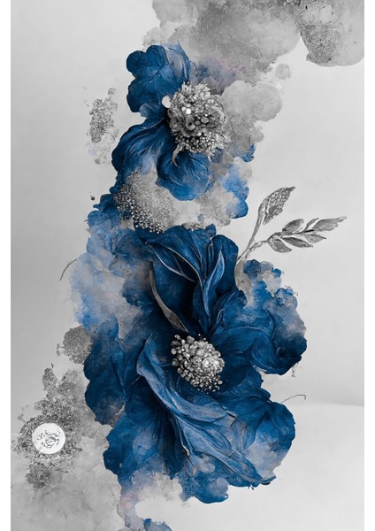 mavi-Gri-Gümüş Kabartmasız Çiçek Modeli |çerçeveli Temperli Cam Tablo Tekli Dikey fiyatları