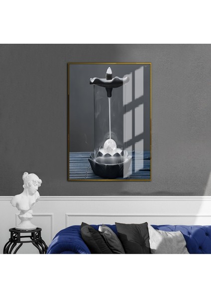 mavi-Siyah Dekor Modeli 1 |çerçeveli Temperli Cam Tablo Tekli Dikey