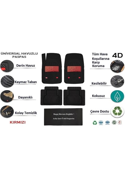 Tekno Trust Ford Torneo Connect 2022 4d Uyumlu Havuzlu Yeni Nesil Universal Paspas Kırmızı