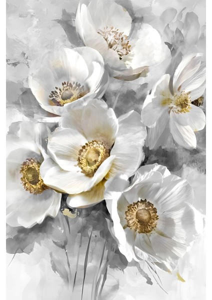 gri-Gold-Beyaz Çiçek Buketi Model 1 |çerçeveli Temperli Cam Tablo Tekli Dikey fiyatları