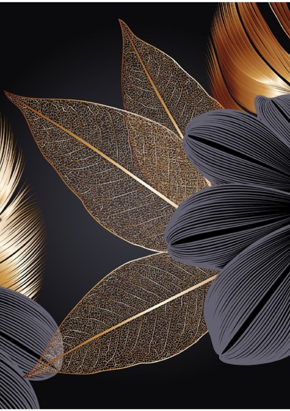 gold-Siyah Sevilen Soyut Çiçek Kombini 3 |çerçeveli Temperli Cam Tablo Tekli Dikey fiyatları