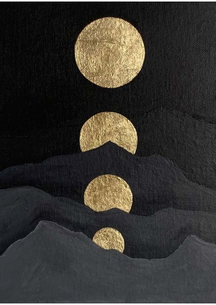 siyah-Gold Soyut Abstract Ay-Month |çerçeveli Temperli Cam Tablo Tekli Dikey fiyatları