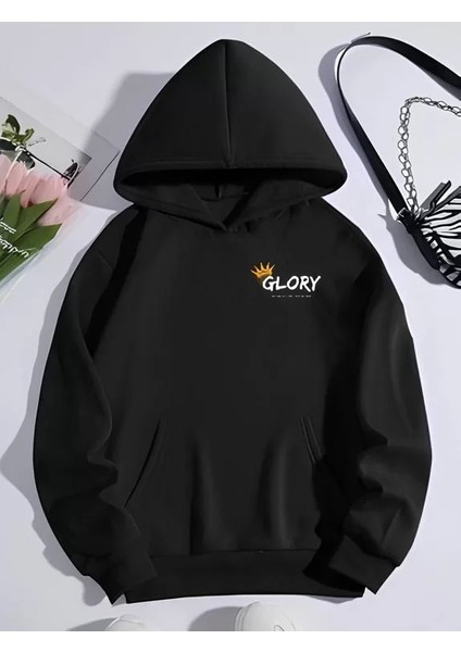 Kışlık Üç Iplik Kapşonlu Sweatshirt - Siyah