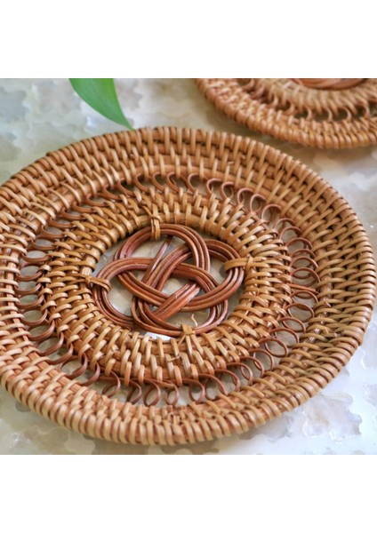 6'lı Set El Yapımı Doğal Rattan Bardak Altlığı Şık ve Dayanıklı Tasarım Bohem Iskandinav Tarz (10CM) Oceanpoint fiyatları
