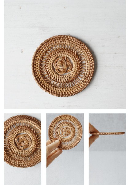 6'lı Set El Yapımı Doğal Rattan Bardak Altlığı Şık ve Dayanıklı Tasarım Bohem Iskandinav Tarz (10CM) Oceanpoint modelleri
