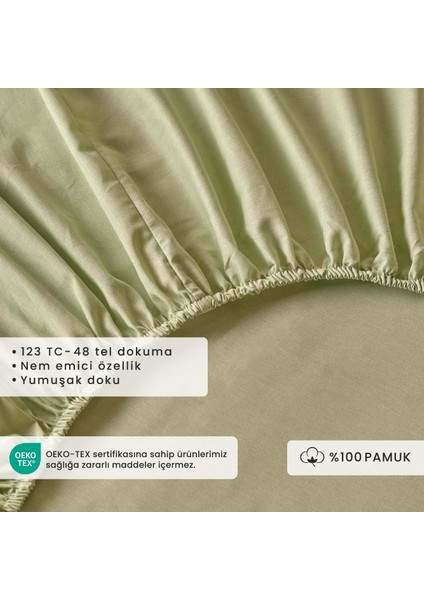 Pamuk Ranforce Basic King Size Lastikli Çarşaf Sisli Yeşil (180X200X35 Cm)