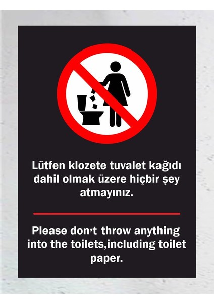 Ütfen Klozete Tuvalet Kağıdı 24X34CM Tabela Levha 24X34 cm Zafrak Reklam
