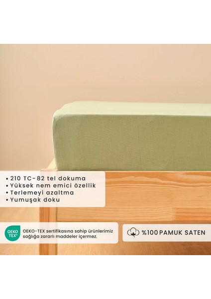 %100 Pamuk Saten King Size Düz Çarşaf Sisli Yeşil (260x280 cm)