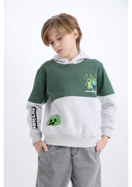 Erkek Çocuk Minecraft Kapüşonlu Kalın Sweatshirt D6746A824WN