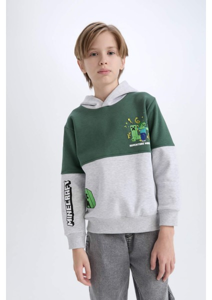 Erkek Çocuk Minecraft Kapüşonlu Kalın Sweatshirt D6746A824WN