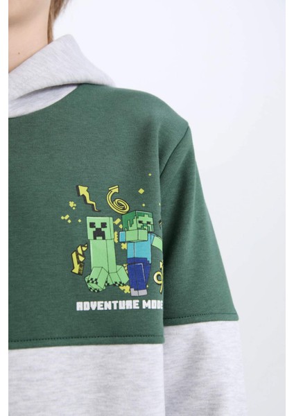 Erkek Çocuk Minecraft Kapüşonlu Kalın Sweatshirt D6746A824WN