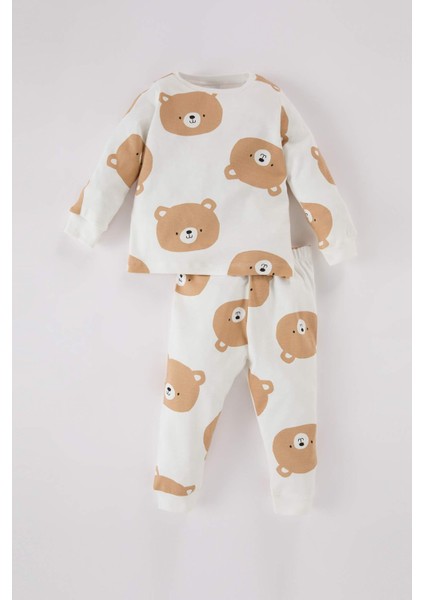 Erkek Bebek Pijama Takımı Ayı Desenli Bisiklet Yaka Uzun Kollu Üst Uzun Alt D5348A524WN