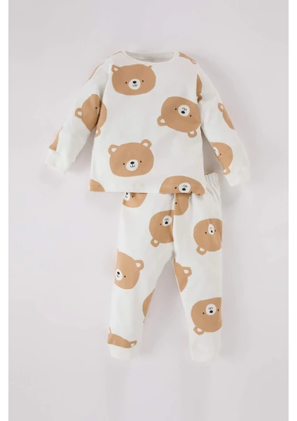 Erkek Bebek Pijama Takımı Ayı Desenli Bisiklet Yaka Uzun Kollu Üst Uzun Alt D5348A524WN