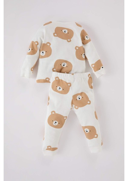 Erkek Bebek Pijama Takımı Ayı Desenli Bisiklet Yaka Uzun Kollu Üst Uzun Alt D5348A524WN