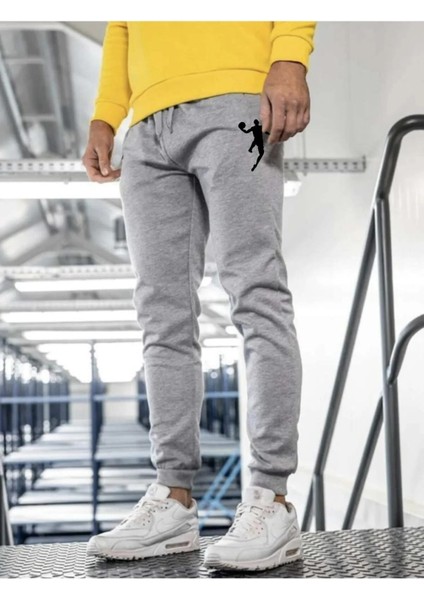 Erkek Yazlık Gri Eşofman Altı Pamuklu Baskılı Dar Paça Jogger fiyatları