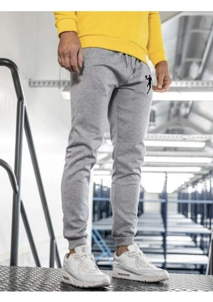 Erkek Yazlık Gri Eşofman Altı Pamuklu Baskılı Dar Paça Jogger modelleri