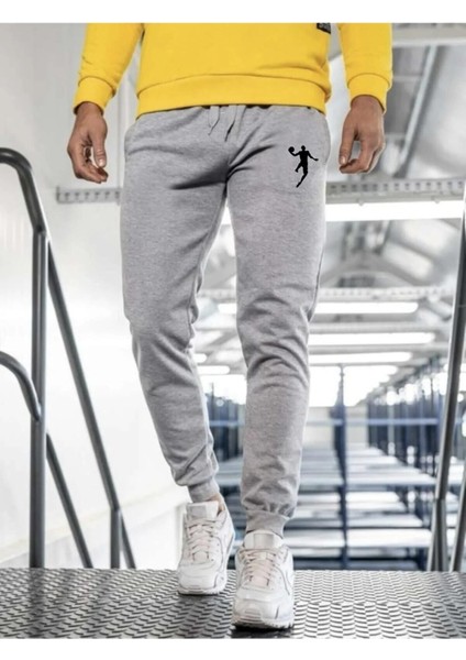 Erkek Yazlık Gri Eşofman Altı Pamuklu Baskılı Dar Paça Jogger fırsatları