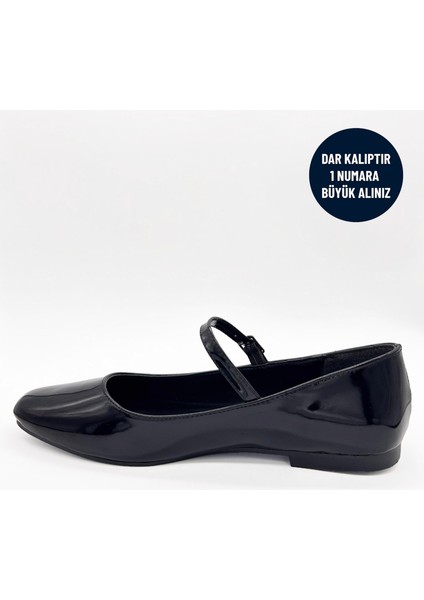Kadın Siyah Rugan Mary Jane Babet Rahat Taban Dar Kalıp modelleri