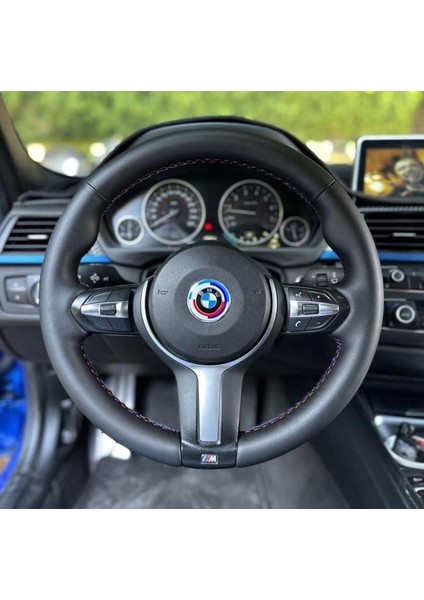 Bmw F30 Alcantra Nappa Araca Özel Dikmeli Direksiyon Kılıfı (Kırmızı Dikişli)