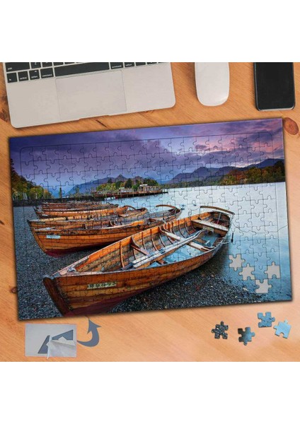 Kıyıda Sandallar Manzara 240 Parça Puzzle Yapboz Tablo-644