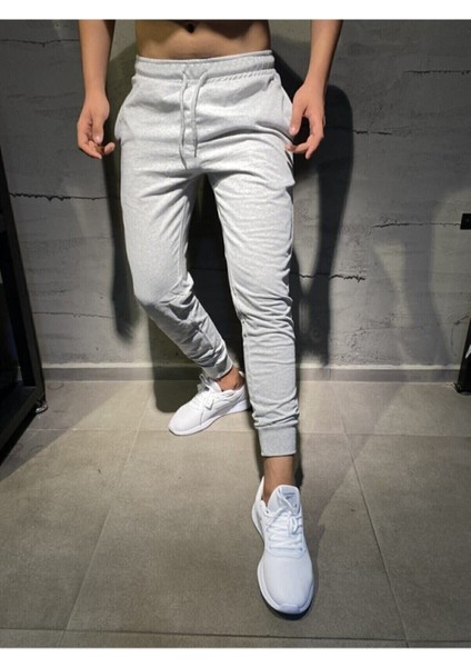 Erkek Gri Yazlık Slim Fit Dar Kesim Jogger Eşofman Altı Pamuklu