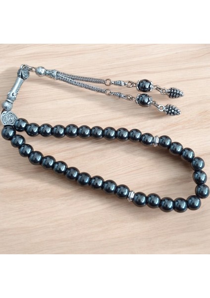 Hematit Tesbih 33' Lük Tesbih Orijinal Doğal Taş Renk Atmaz 1. Kalite Doğal Taş, 8 mm