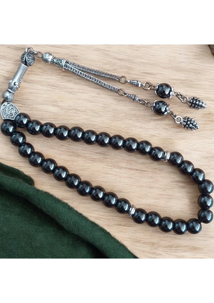 Hematit Tesbih 33' Lük Tesbih Orijinal Doğal Taş Renk Atmaz 1. Kalite Doğal Taş, 8 mm modelleri