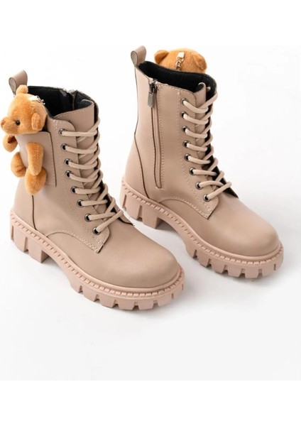 Bej Kız Çocuk Su Geçirmez Garantili Anatomik Kalın Taban Ayıcık Aksesuarlı Bağcıklı Fermuarlı Botbej fiyatları