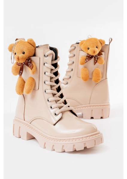 Bej Kız Çocuk Su Geçirmez Garantili Anatomik Kalın Taban Ayıcık Aksesuarlı Bağcıklı Fermuarlı Botbej modelleri