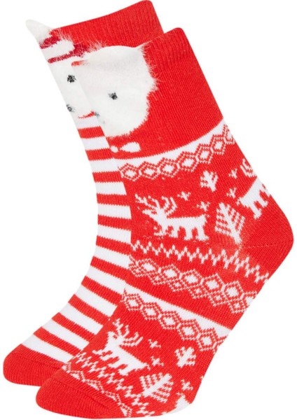 Kız Çocuk Yılbaşı Temalı 2'li Pamuklu Uzun Çorap B5365A8NS