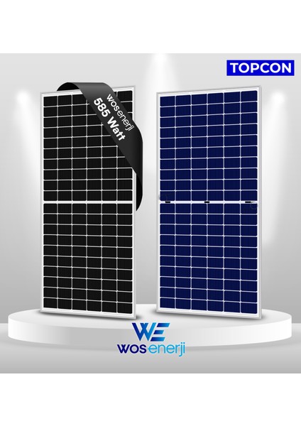 Wos Enerji Güneş Paneli Half-Cut 585W Watt Topcon Çift Cam Solar Panel (Çift Yönlü)