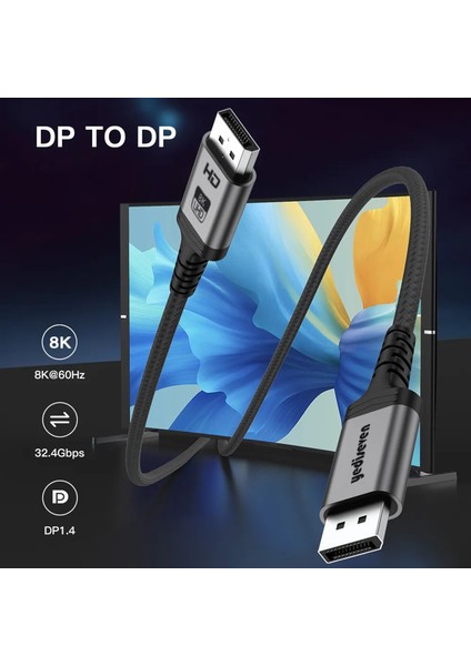 Displayport To Displayport Dp 1.4 8K@60Hz Görüntü Aktarma Kablosu 2 Metre