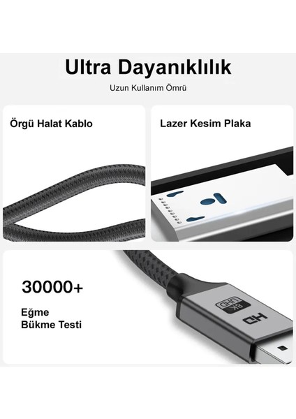 Displayport To Displayport Dp 1.4 8K@60Hz Görüntü Aktarma Kablosu 2 Metre