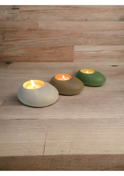 Ogish Concept Three Drops Beton Tealight Mumluk 3'lü Set | Alaçatı-Vizon-Avokado |