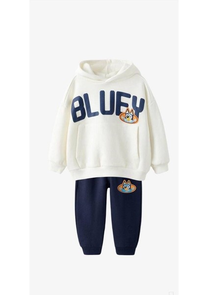 Bluey Baskılı Kapüşonlu Çocuk Eşofman Takımı